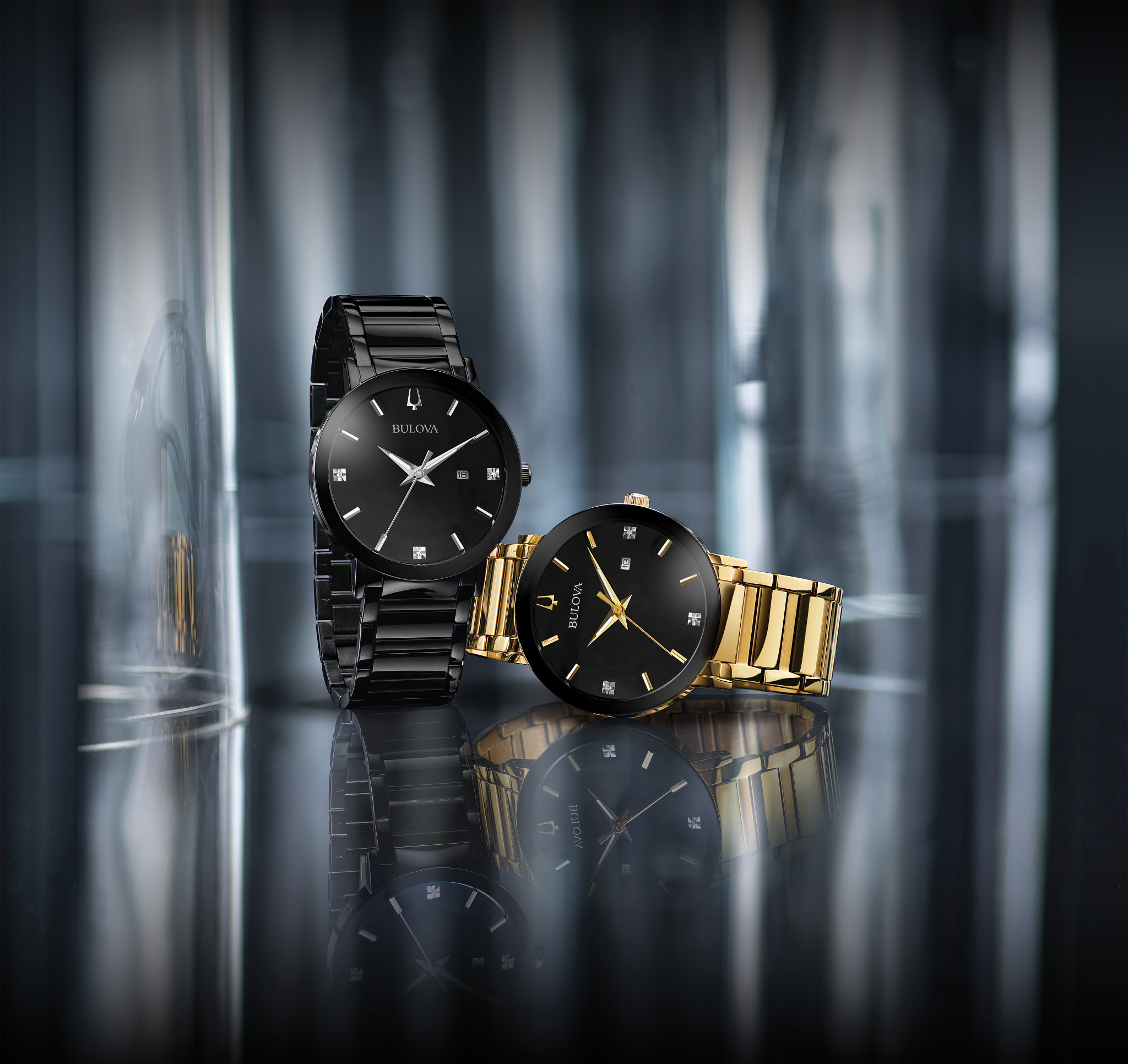 Bulova Futuro Men's Gold Diamond Black Dial Modern Watch | Bulova